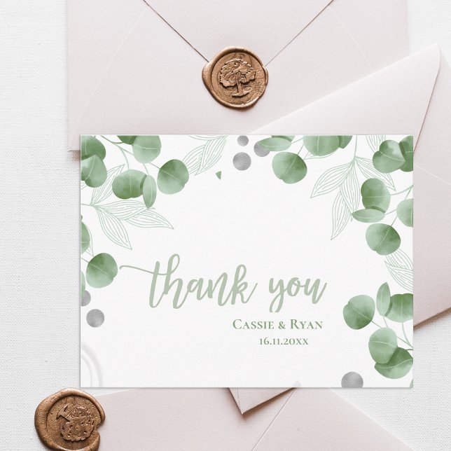Cartão Postal Casamento Eucalyptus Inspirado na Natureza Obrigad (Nature-Inspired Eucalyptus Wedding Thank you Postcard)