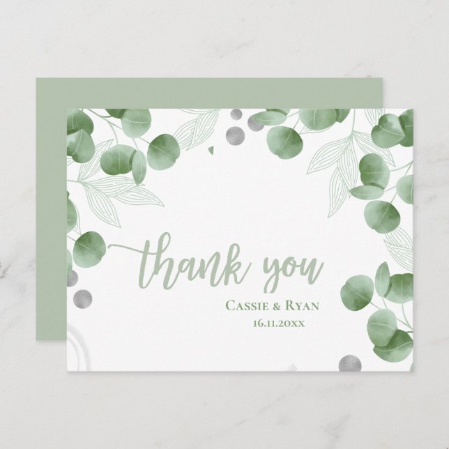 Cartão Postal Casamento Eucalyptus Inspirado na Natureza Obrigad (Frente/Verso)