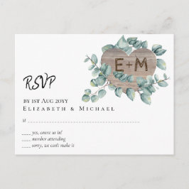 Cartão Postal Casamento Eucalyptus - Monograma de Aquarela Verde