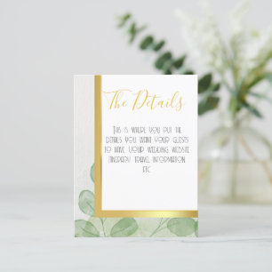 Cartão Postal Casamento Eucalyptus Verde e Dourado