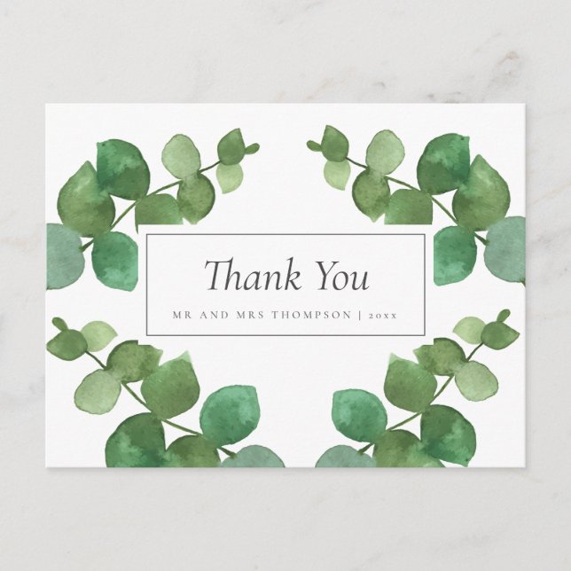 Cartão Postal Casamento Eucalyptus Woodland Obrigado (Frente)