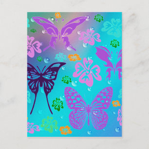 Cartão Postal Casamento Flor Havaiano Borboleta Bonita