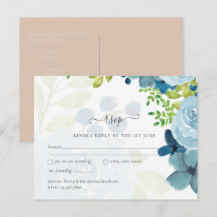 Cartão Postal Casamento Floral Azul com Dusty