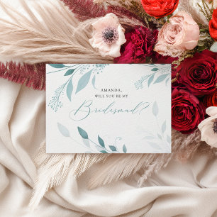 Cartão Postal Casamento Floral Azul Poeirento Elegante com Eucal