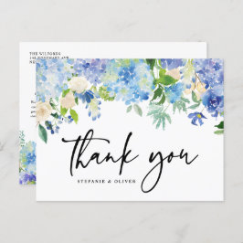Cartão Postal Casamento Floral Blue Hydrangea Winter Obrigado