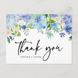 Cartão Postal Casamento Floral Blue Hydrangea Winter Obrigado