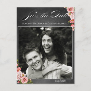 Cartão Postal Casamento Floral Boho Quadro-negro Vintage