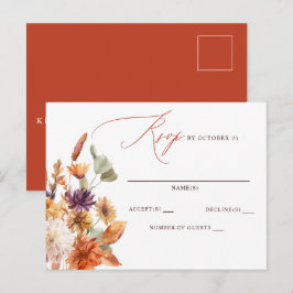 Cartão Postal Casamento Floral Botânico Rústico de Terracota de 