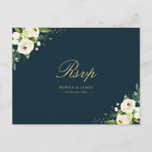 Cartão Postal Casamento floral branco de marfim RSVP