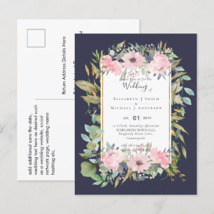 Cartão Postal Casamento Floral Cor-de-Rosa-Blush