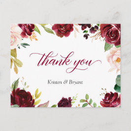 Cartão Postal Casamento Floral Da Elegante Burgundy - Obrigado