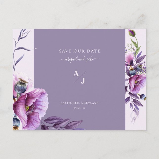 Cartão Postal Casamento Floral da Lavanda Elegante Salve nossa D (Frente)
