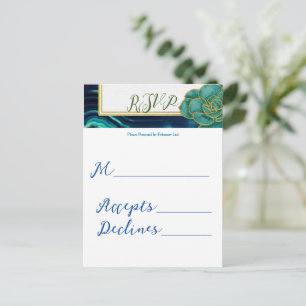 Cartão Postal Casamento Floral de Ágata Azul Turquesa