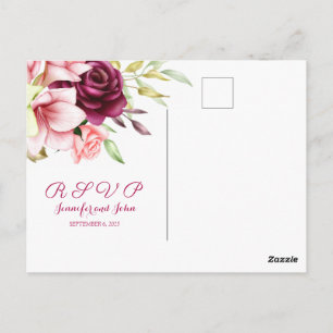 Cartão Postal Casamento Floral de Amaryllis Vermelha com Aquarel