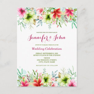 Cartão Postal Casamento Floral de Amaryllis Vermelho Magenta em