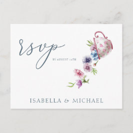 Cartão Postal Casamento Floral De Aquarela Elegante Rsvp