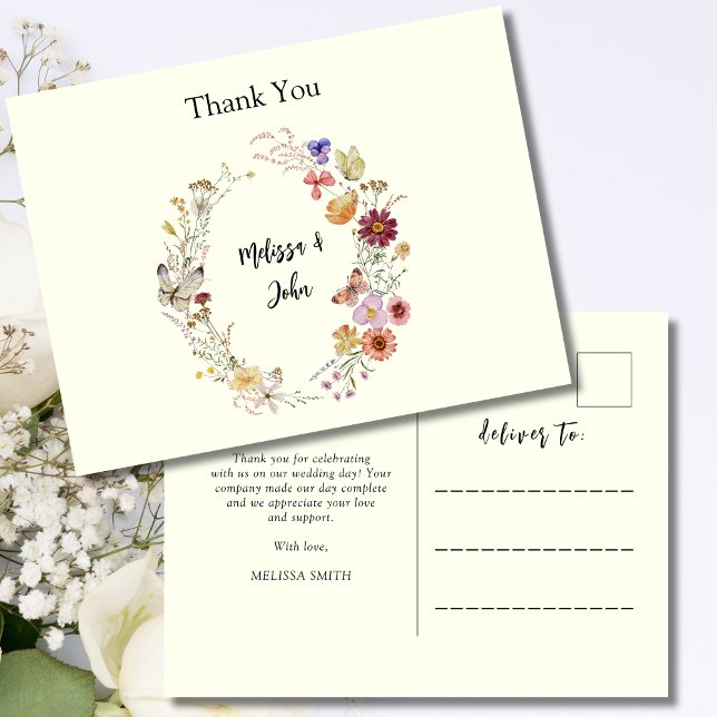 Cartão Postal Casamento Floral de Flores Silvestres Boêmias Obri (Criador carregado)