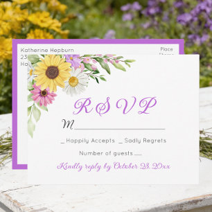 Cartão Postal Casamento Floral de Flores Silvestres Girassóis Ma