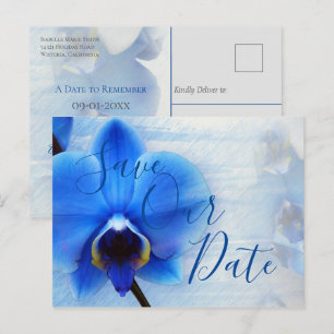 Cartão Postal Casamento Floral de Orquídea Azul com Aquarela Mod