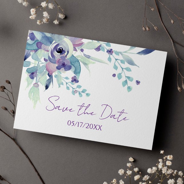 Cartão Postal Casamento Floral De Pastel Púrpura Chic Salvar A D (Criador carregado)