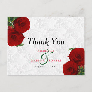 Cartão Postal Casamento Floral de Rosa vermelha Profunda - Obrig
