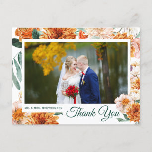 Cartão Postal Casamento Floral de Watercolor Elegante - Obrigado