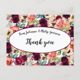 Cartão Postal Casamento Floral do Jardim Romântico Obrigado