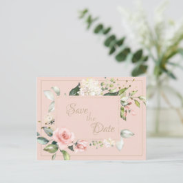 Cartão Postal Casamento Floral Dourado de Cor de Água Rosa Esbra