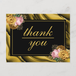 Cartão Postal Casamento Floral Dourado Minimalista, Obrigado