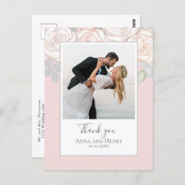 Cartão Postal Casamento Floral Elegante Obrigada Rosa Esmagadora