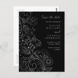Cartão Postal Casamento Floral Elegante Preto De Prata Salvar A 