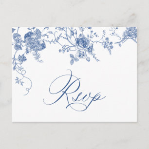 Cartão Postal Casamento Floral Francês Azul Vitoriano Elegante R