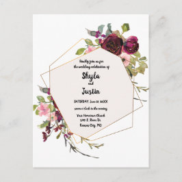 Cartão Postal Casamento Floral Geométrico