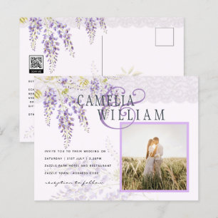 Cartão Postal Casamento Floral Moderno de Leah G Purple Wisteria