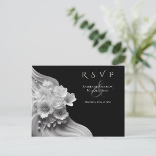 Cartão Postal Casamento Floral Moderno Preto e Branco