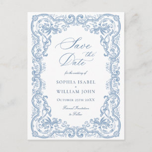 Cartão Postal Casamento Floral Ornate Renascentista Salve a Data