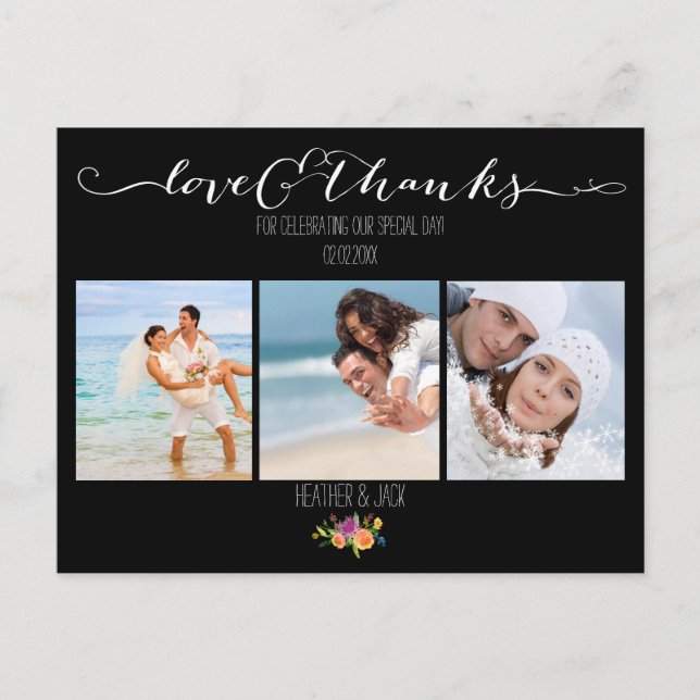 Cartão Postal Casamento Floral PixDezines Obrigado (Frente)