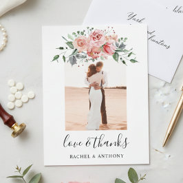 Cartão Postal Casamento Floral Rosa Corado Foto Amor e Gratidão