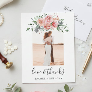 Cartão Postal Casamento Floral Rosa Corado Foto Amor e Gratidão