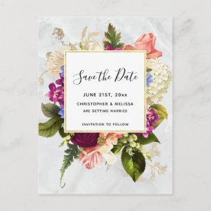 Cartão Postal Casamento Floral Rosa e Branco Moderno Salve a Dat
