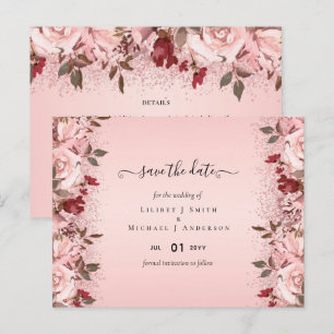 Cartão Postal Casamento Floral Rosa-Rosa-Rosa Burgundy