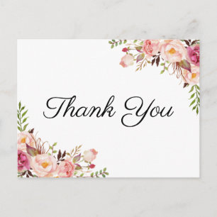 Cartão Postal Casamento Floral Rosa Russo Obrigado Cartões-posta