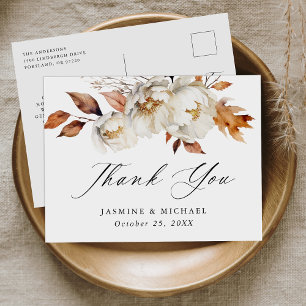 Cartão Postal Casamento Floral Rustic Autumn Obrigado