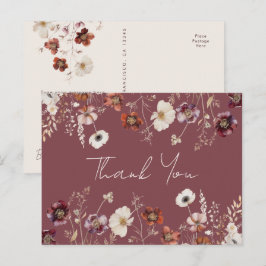 Cartão Postal Casamento Floral Seco Com Queda Whimical Obrigado