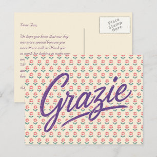 Cartão Postal Casamento Floral Vintage Italiano Grazie Agradecim