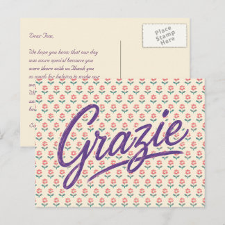 Cartão Postal Casamento Floral Vintage Italiano Grazie Agradecim