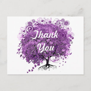 Cartão Postal Casamento Floresta Árvore Folha Coração Roxo
