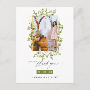 Cartão Postal Casamento Floresta Geométrica Vegetação Agradecime