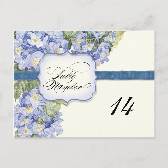 Cartão Postal Casamento Formal Azul Hydrangea Bracket (Frente)