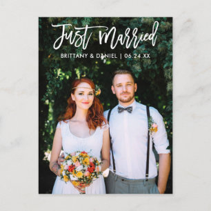 Cartão Postal Casamento Foto Moderno Recém-Casados Letra Pincel